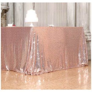 Square Rose Gold 72x72” Tablecloth Sequin Pink Dining Linen
